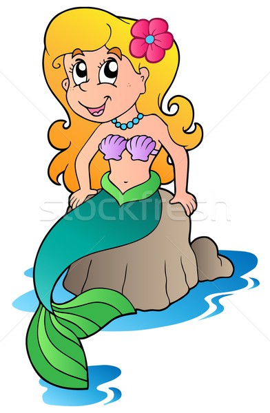 Drăguţ desen animat sirena zâmbet femei mare Imagine de stoc © clairev