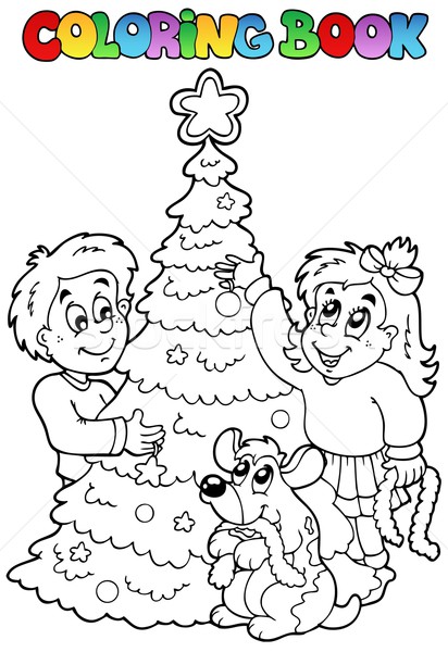 [[stock_photo]]: Livre · de · coloriage · Noël · sujet · arbre · livre · enfant