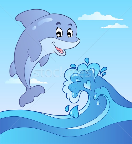 Jumping delfin desen animat val apă artă Imagine de stoc © clairev