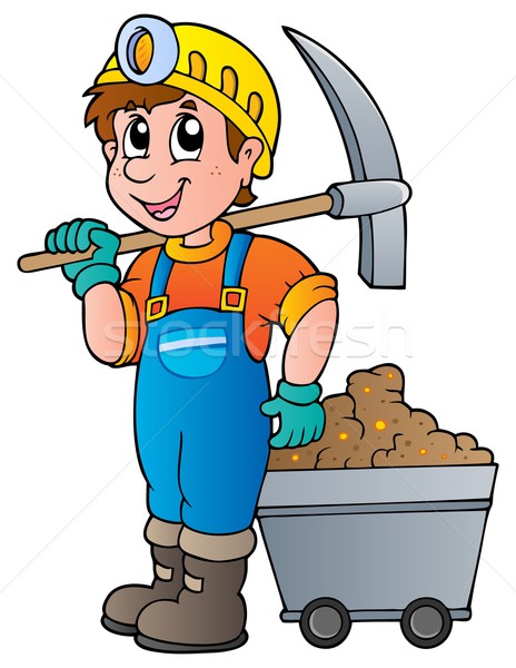 Miner with pickaxe and cart Stock photo © clairev