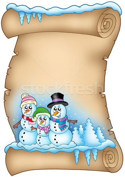 Invierno pergamino muñeco de nieve familia color ilustración Foto stock © clairev