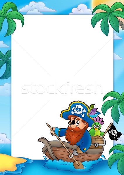 Frame with pirate paddling in boat Stock photo © clairev