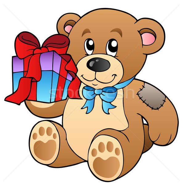 Stock photo: Cute teddy bear with gift