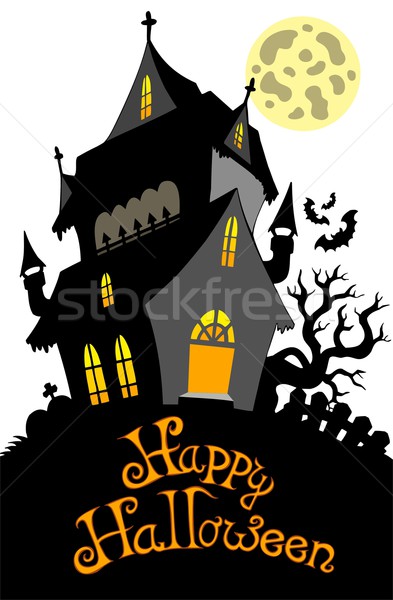Glücklich Halloween Zeichen Herrenhaus Gebäude Kunst Stock foto © clairev