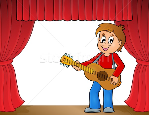 Chłopca gitarzysta etapie uśmiech gitara kurtyny Zdjęcia stock © clairev