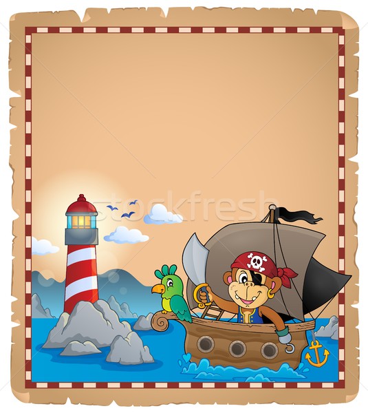 Pergamino pirata mono barco sonrisa madera Foto stock © clairev