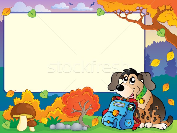 Stock photo: Autumn frame with dog and schoolbag