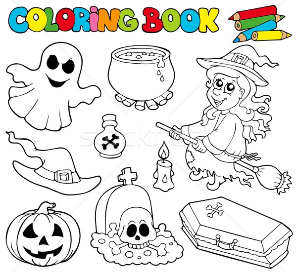 Coloring book with Halloween images Stock photo © clairev