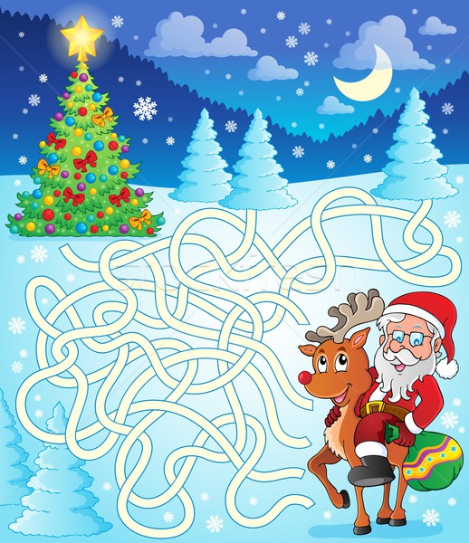 Maze 12 with Santa Claus and deer Stock photo © clairev