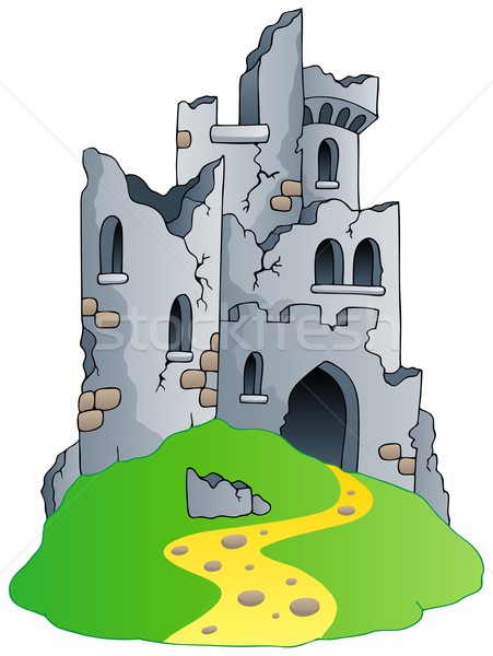 [[stock_photo]]: Château · ruines · colline · bâtiment · Rock · chemin