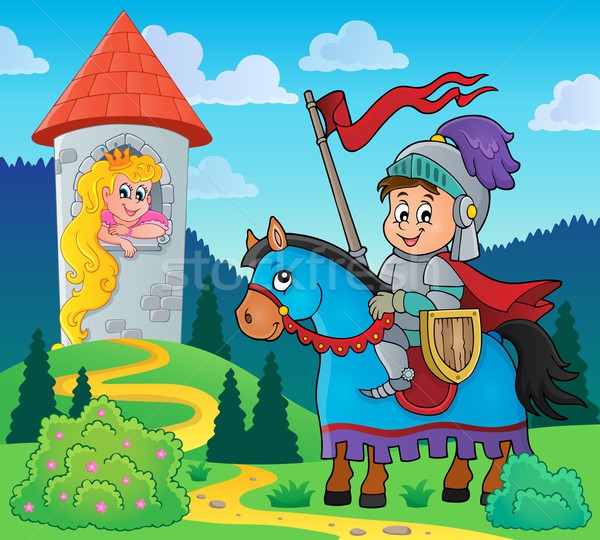 Sprookje ridder prinses meisje gelukkig paard Stockfoto © clairev
