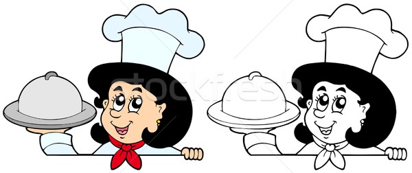 Femeie bucătar-şef masă femei muncă artă Imagine de stoc © clairev