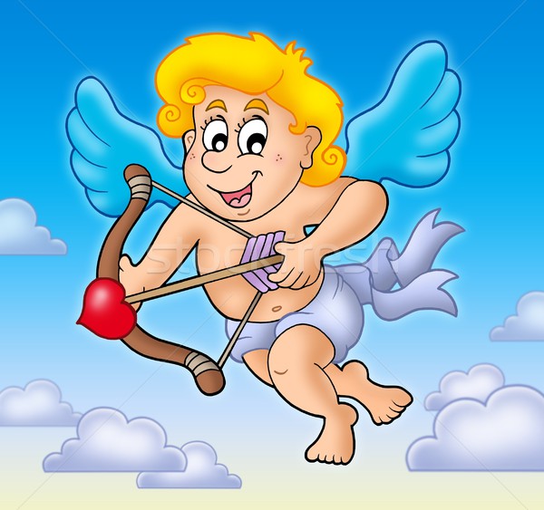 Valentine Cupid with bow on sky Stock photo © clairev