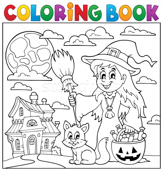 Livro de colorir bruxa com gato tópico 2 imagem vetorial de clairev©  294767024