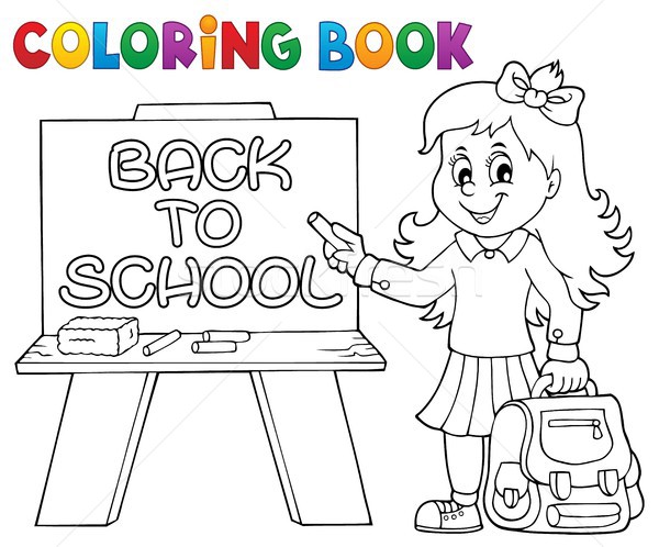 Coloring book happy pupil girl theme 5 Stock photo © clairev