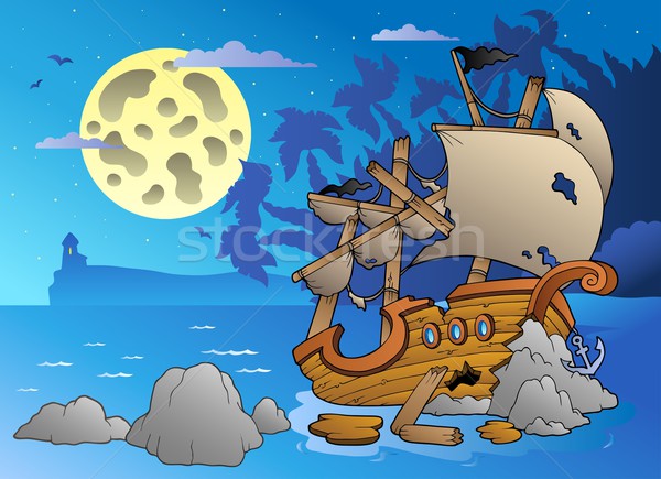 Zdjęcia stock: Noc · pejzaż · morski · wrak · morza · rock · kamień