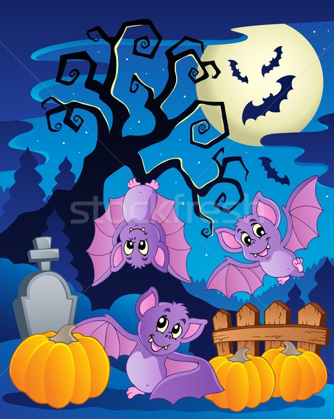 Scena halloween albero luna notte animale Foto d'archivio © clairev