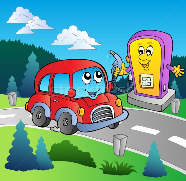 Cute voiture cartoon station d'essence sourire route [[stock_photo]] © clairev