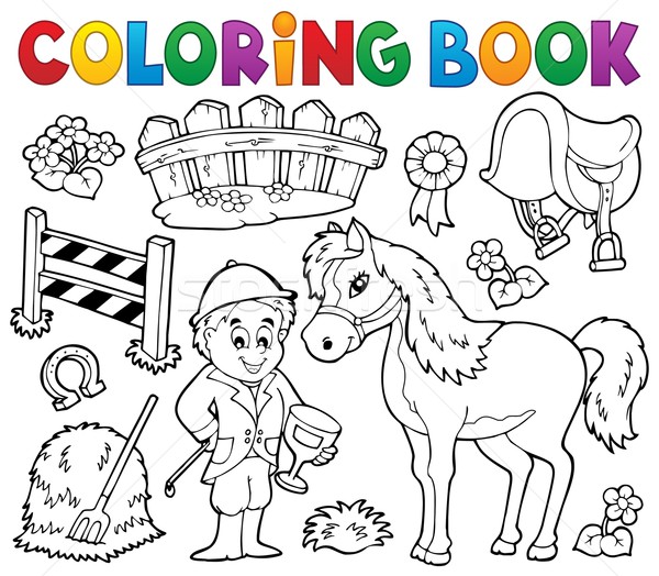 Livro para colorir jóquei cavalo flor livro homem Foto stock © clairev