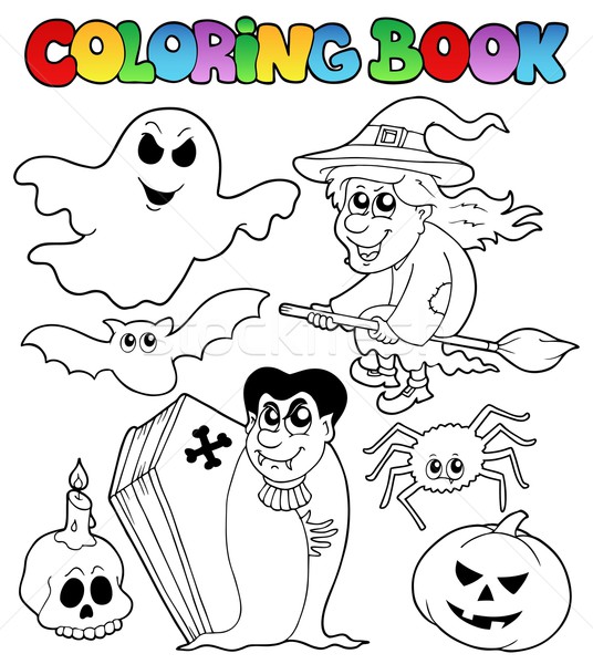 Ausmalbuch Halloween Thema Buch Malen Schadel Vektor Grafiken C Clairev Stockfresh