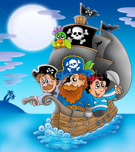 Sailboat with cartoon pirates at night Stock photo © clairev