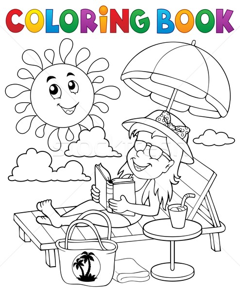 Coloring book girl on sunlounger theme 1 Stock photo © clairev