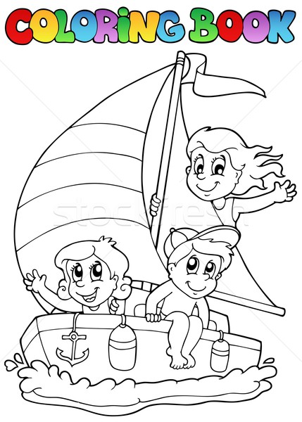 Stock photo: Coloring book with yacht and kids