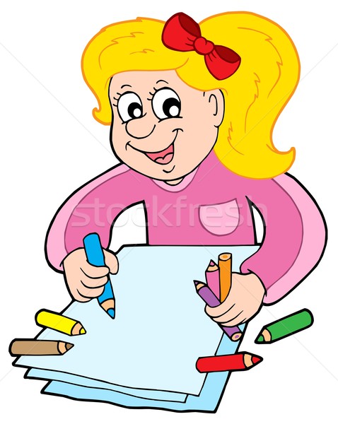 Commotion Main street niece Fată · creioane · fericit · copil · vopsea · creion - ilustratie vectoriala  © clairev (#334141) | Stockfresh