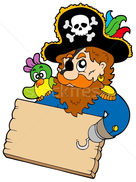 Pirate with parrot holding table Stock photo © clairev