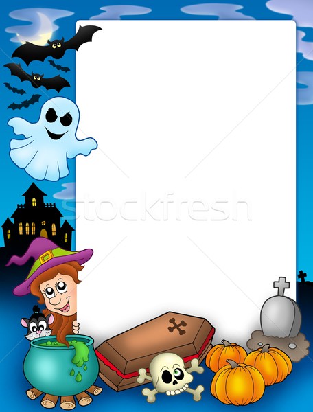 Halloween frame kleur illustratie hemel huis Stockfoto © clairev