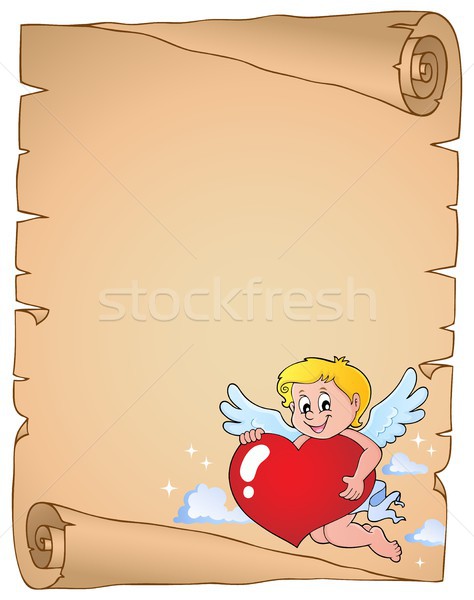 Foto stock: Estilizado · coração · pergaminho · papel · anjo