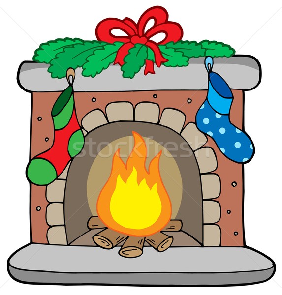 Christmas fireplace with stockings Stock photo © clairev