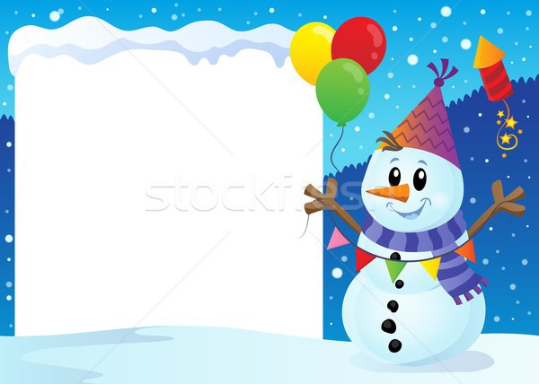 Snowy frame with party snowman 1 Stock photo © clairev