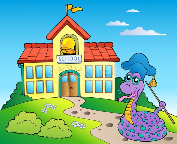Snake teacher with school building Stock photo © clairev