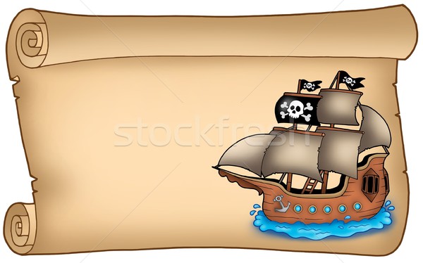 Photo stock: Vieux · défiler · pirate · navire · couleur · illustration