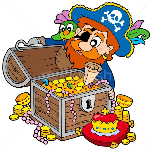 Pirate opening treasure chest Stock photo © clairev