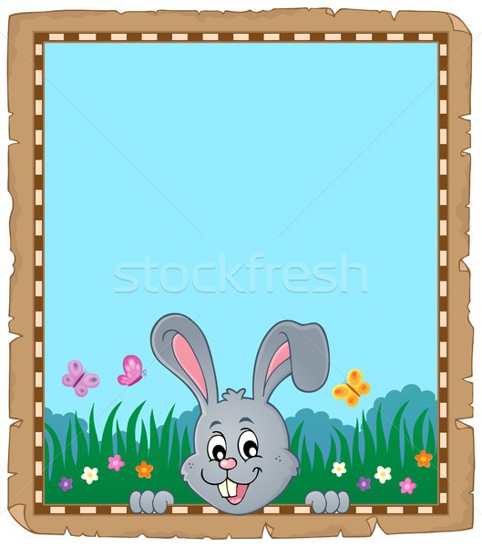 羊皮紙 復活節兔子 紙 蝴蝶 兔子 頭 商業照片 © clairev