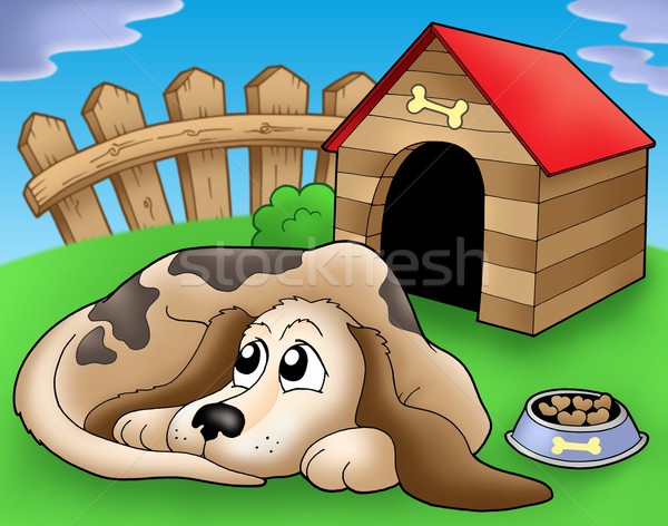 Sad dog in front of kennel 1 Stock photo © clairev