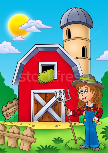 Big red barn with farmer girl Stock photo © clairev