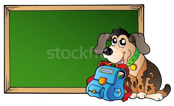 Stock photo: Board with dog and school bag