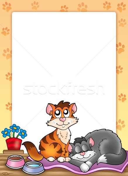 Frame twee cute katten kleur illustratie Stockfoto © clairev
