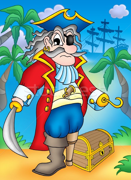 Stockfoto: Edele · piraat · schatkist · kleur · illustratie · strand