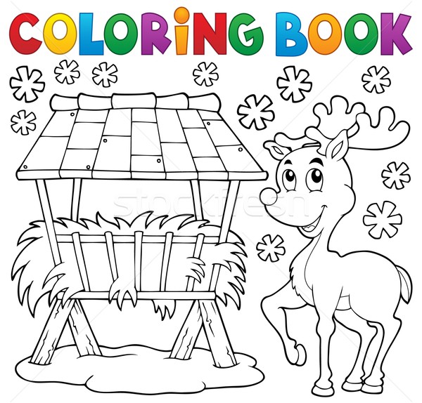 Livro para colorir feno cremalheira rena livro natureza Foto stock © clairev
