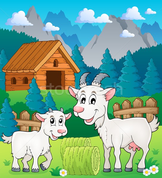 Foto stock: Cabra · imagem · madeira · arte · montanhas · animais