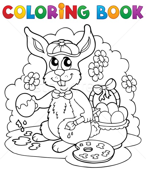 [[stock_photo]]: Livre · de · coloriage · lapin · printemps · livre · heureux · design