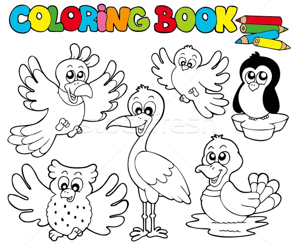 Stock Photo Vector Illustration Coloring Book With Cute Birds 1