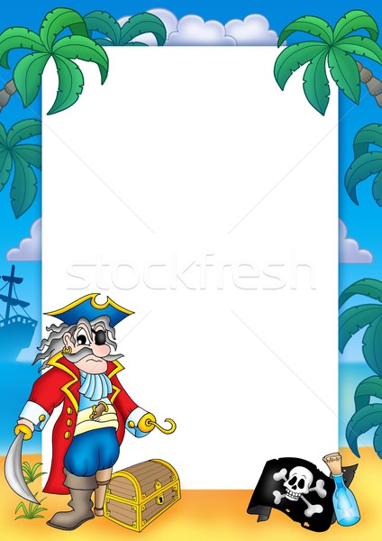 [[stock_photo]]: Cadre · pirate · couleur · illustration · eau · herbe