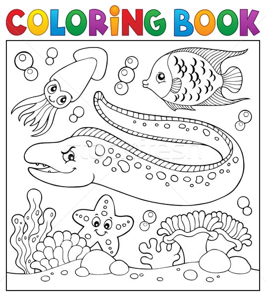 Coloring book sea life theme 3 Stock photo © clairev