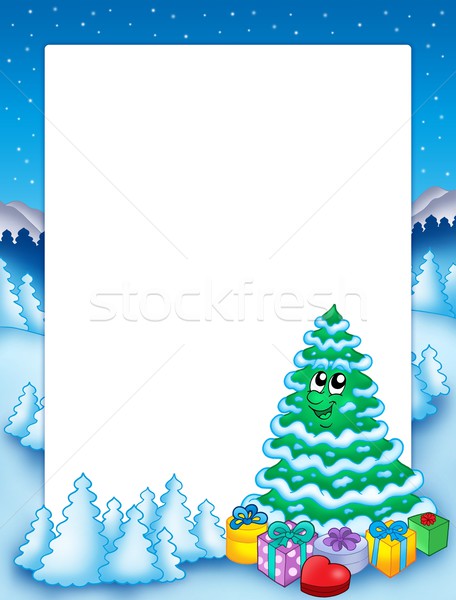 Stockfoto: Christmas · frame · boom · kleur · illustratie · hemel