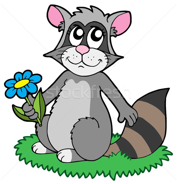 Cartoon racoon with flower Stock photo © clairev